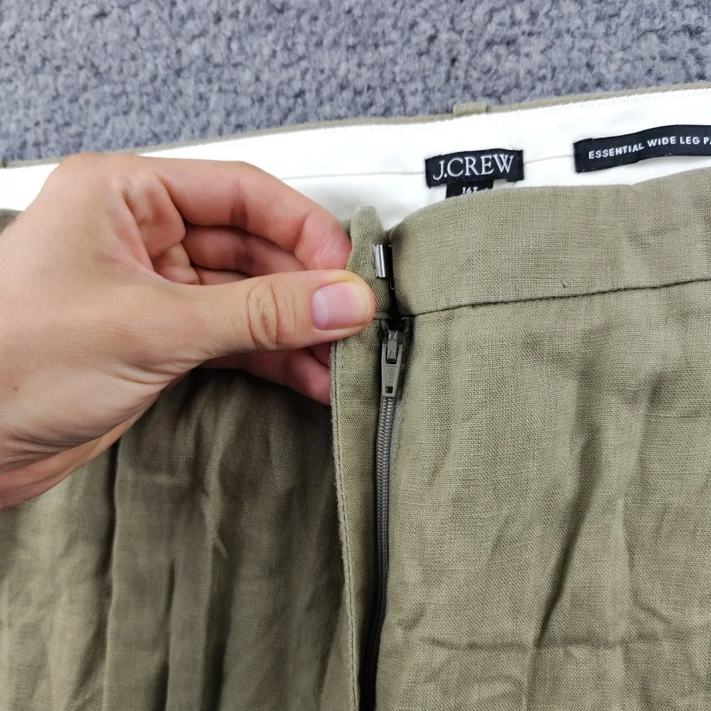 J.Crew Essential Wide Leg Pant 16T Olive Green 100% Linen Pleated High Rise Tall